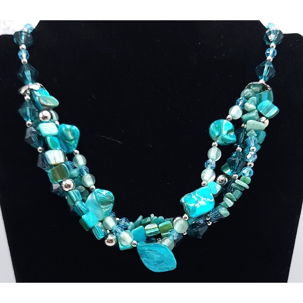 Victoria Leland Teal Beaded Necklace Earring Set Boho 18in - Picture 5 of 5